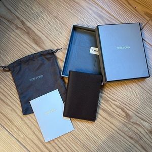 TOM FORD pebbled leather brown passport holder